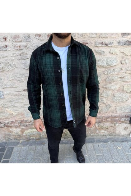 Erkek Relax Fit Rahat Kesim Gömlek Yaka Düğmeli Kışlık Oduncu Gömlek