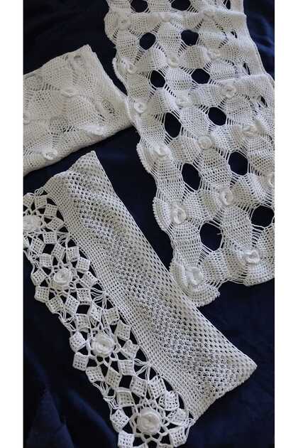 30 X 50 // 2 Pieces of Pillow Covers 35 X 18 // 1 Piece of Pillow Cover Made of Cotton Yarn, Crocheted, 3 Pieces Total