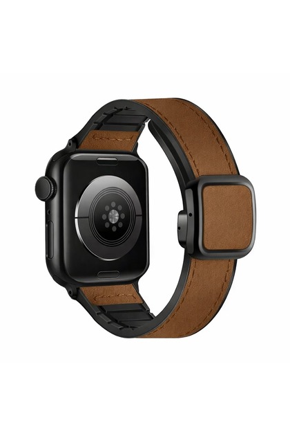 Apple Watch 12-11-10(46mm) 9 8 7 (45mm) SE 6 5 4 (44mm) Uyumlu Manyetik Tokalı Suni Deri Kordon Kayış