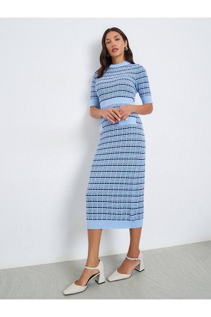 Women Knit Midi Dress with Short Sleeves