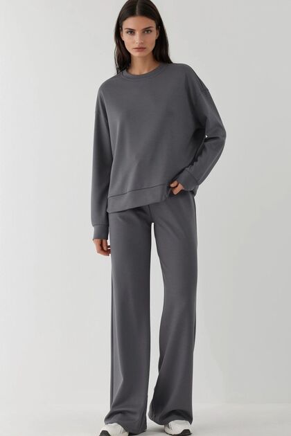 Modal Touch Basic Sweatshirt & Wide Leg Pants Two-Piece Set