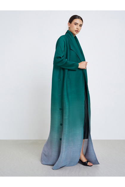 Ombre Textured Pleated Button Side Detail Long Sleeve Abaya