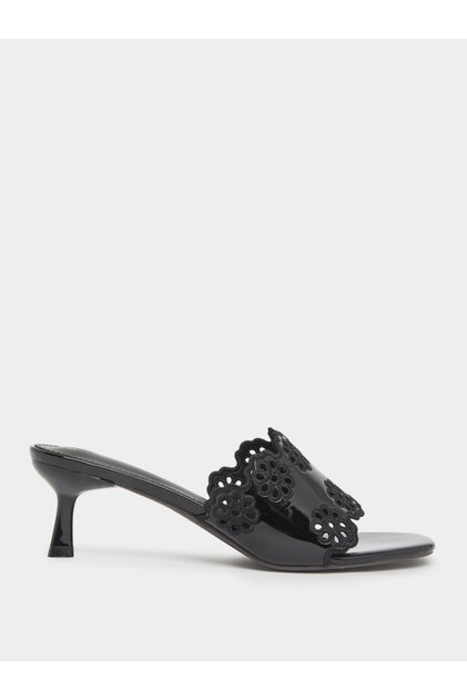 Black Floral Cutout Kitten Heel Sandals