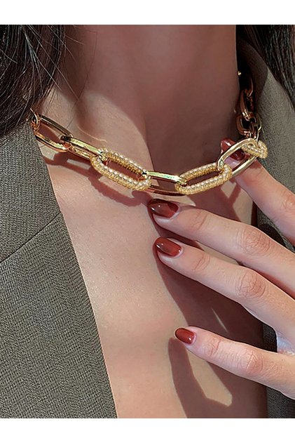 Chain Link Rhinestone Inlaid Necklace