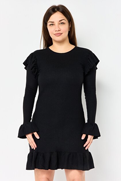 Women Solid Mini Dress, Black