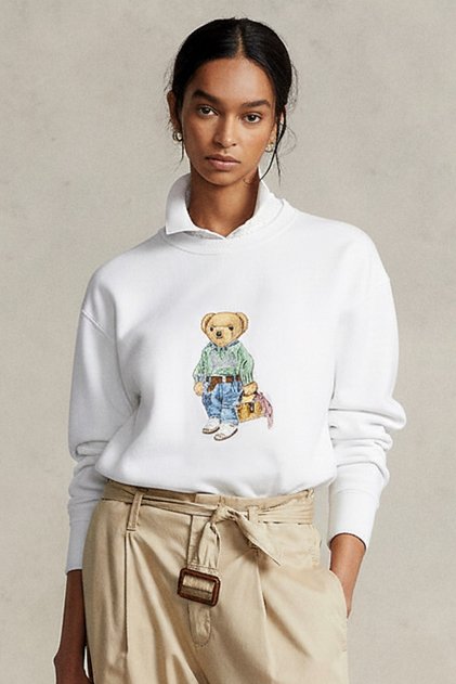 Women's Oversized Sweatshirt Weekend Bear 3D Printed White – Crew Neck, 3 Thread Raised