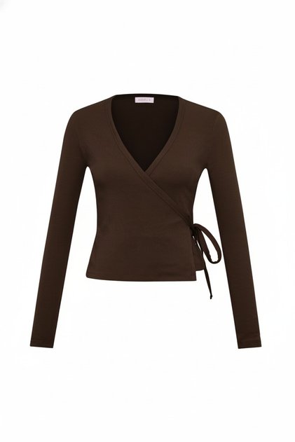 Double-Breasted Ribbed Knit Bitter Brown Cardigan