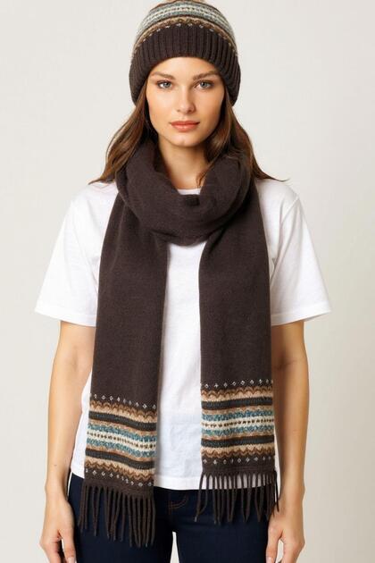 Women's Jacquard Wool Beret Dark Brown