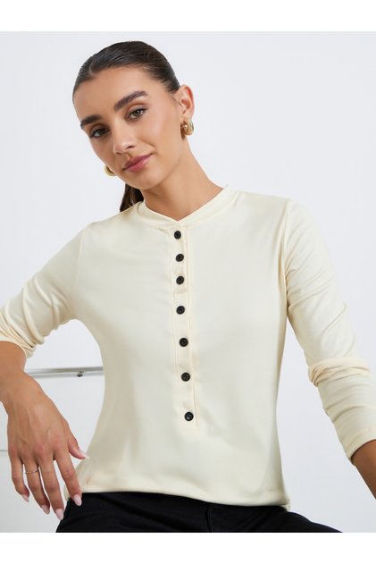 Women Button-Front Long Sleeve T-Shirt