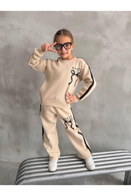 Girl's Tracksuit Set Three Threaded Yarns with Ruffles