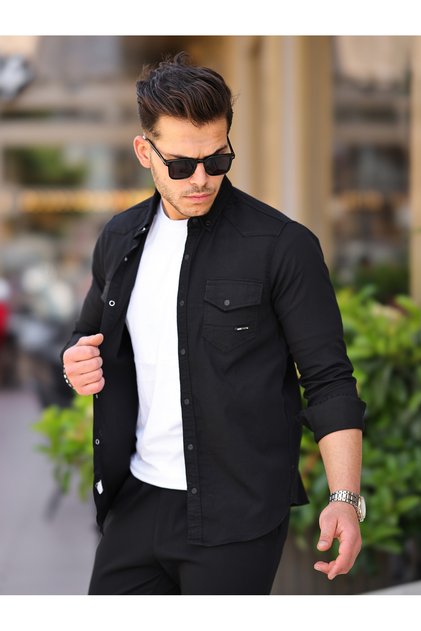 Erkek Slimfit Kesim Çift Cepli Çıtçıtlı Keten Gömlek