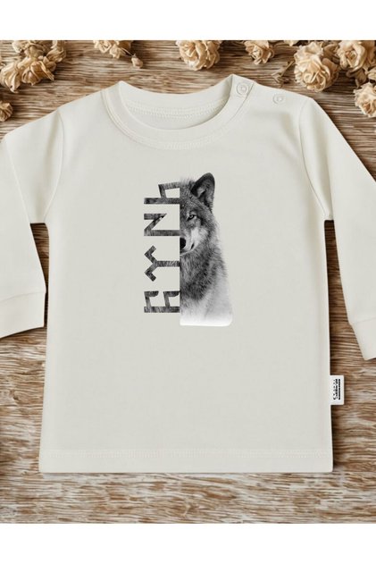 Wolf-Themed Turkish Printed Baby Bodysuit