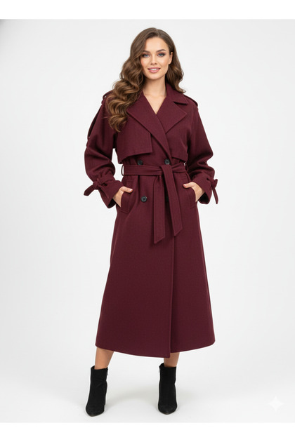 Bordo Stil Büyük Beden Kaban 2XL-3XL