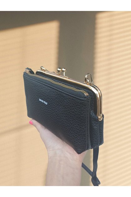 Women's Black Scholarship Clip Bag Wallet with 7 Card Holders and Phone Compartment, a Quality Soft Leather
