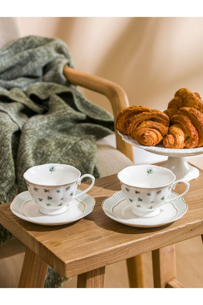 Green Printed 2-person porcelain tea cup set 220 ml