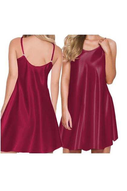 Women's Satin Nightdress Sexy Silk Chemise Mini Slip Spaghetti Strap Nightwear for Honeymoon