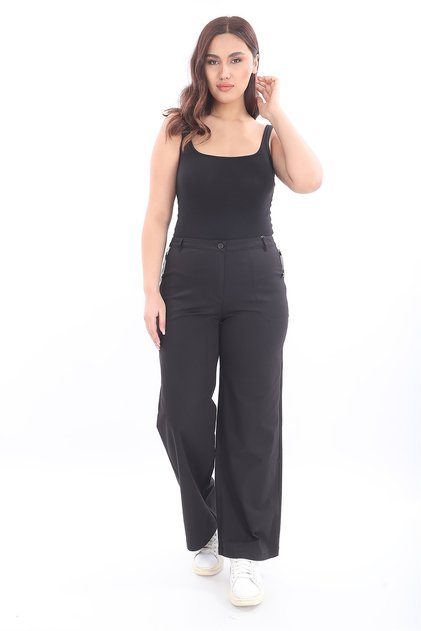 Women's Black Summer Pockets Zippered Pipe Leg Trousers