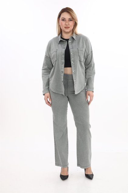 Women's Khaki Summer Jacket Set of 2 with Snap Fasteners, Elastic Waist, and Pockets