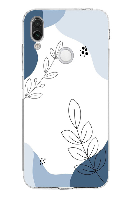 Redmi Note 7-7 Pro Compatible Blue Tranquility Shapes and Botanical Lines Printed Silicone Case