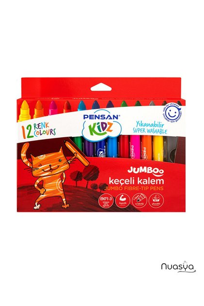 Jumbo Kidz Washable Marker Pen 12 Colors - Safe & Vibrant Coloring for Kids