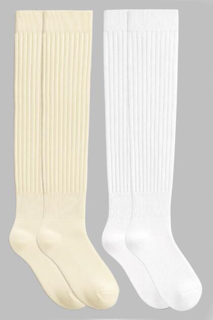 2 Pairs of Thick Ribbed Cotton Blend Over-The-Knee Socks