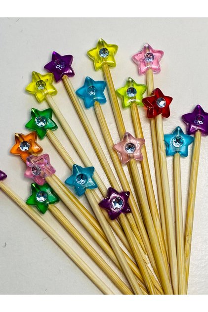 No:208 - 50Pcs Decorative Colorful Star Beaded Promise Engagement Birthday Party Stylish Cocktail Ornament Toothpick