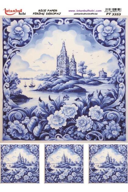 ورق ديكور نحاسي 30×42 سم PT-3353 مناظر طبيعية بزهور زرقاء
