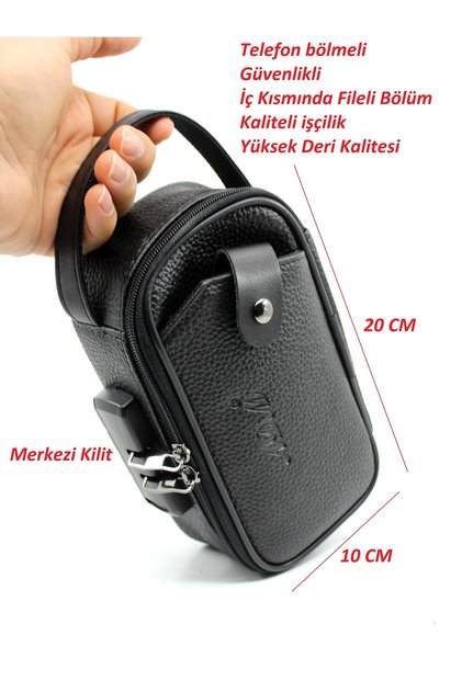 Men's Black Zippered Leather Portfolio Handbag Travel Shaving Clutch Bag
