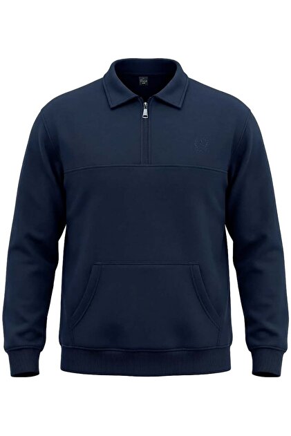 Winter Plus Size 3-Thread Half Zipper Kangaroo Pocket Sweatshirt (Loose Fit)