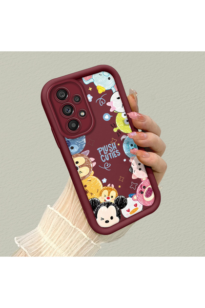 Samsung Galaxy A73 Compatible Flexible Silicone Protection Burgundy Color Cartoon Case