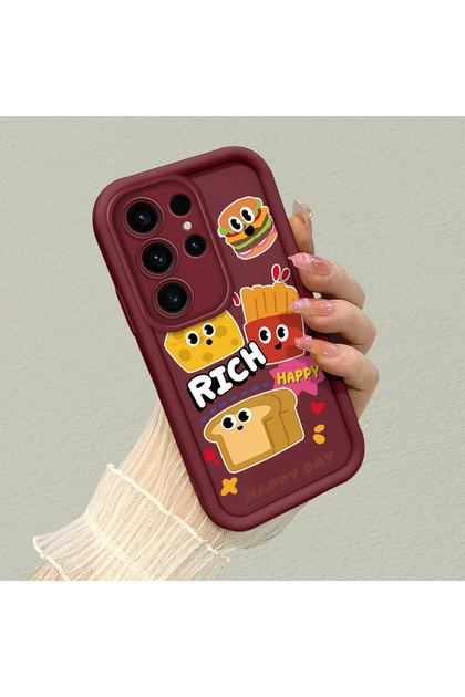 Samsung Galaxy S23 Ultra Compatible Flexible Silicone Protection Burgundy Color Cartoon Case