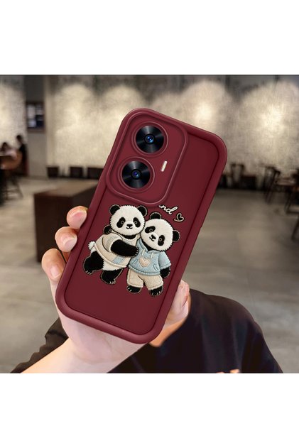 Realme C55 Compatible Flexible Silicone Protection Claret Red Color Panda Case