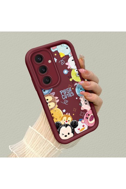 Samsung Galaxy S24 Plus Compatible Flexible Silicone Protection Burgundy Color Cartoon Case