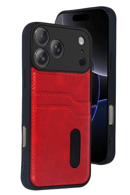Sptrns Apple iPhone 17 Pro Max Leather Case with Sara Business Card (155345) - Red