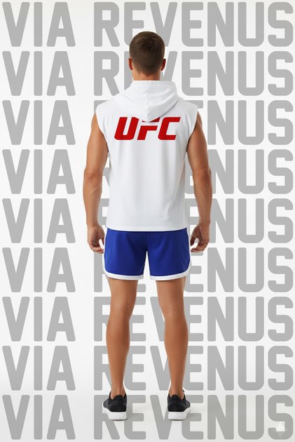 Ufc Printed Hooded Sleeveless Sports T-Shirt and Piped Sports Shorts Set Gym & Fitness Combo