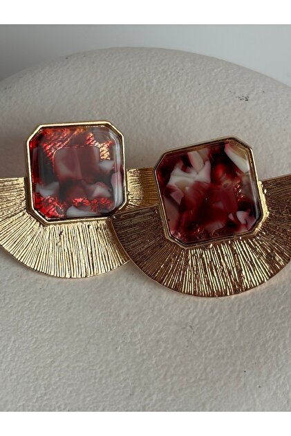 Gold Color Pink Half Circle Earrings (3X4 cm)