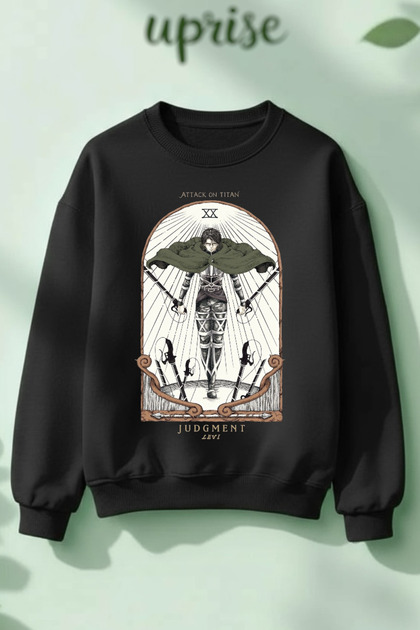 Levi Ackerman Judgment Design Printed Cotton 3 Yarn Crew Neck O Oversized Sweatshirt