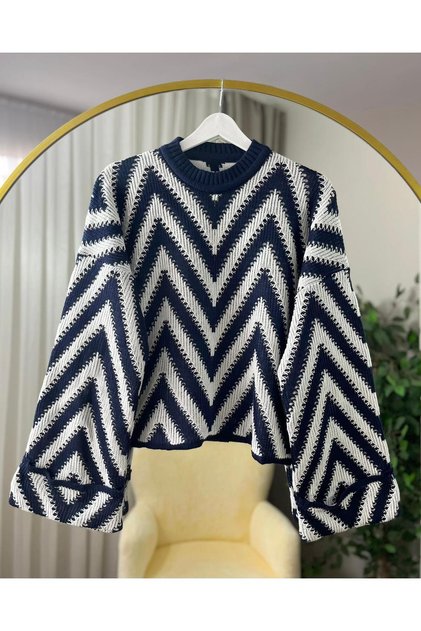 Mi̇ora Double Sleeve Zigzag Pattern Knitwear Sweater 3024