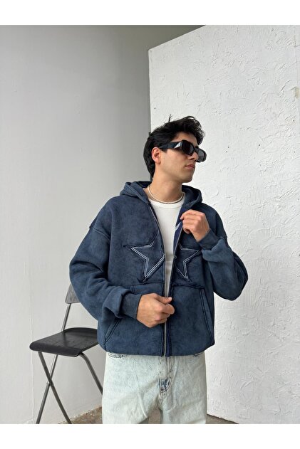 Zincirwear Star Washed Lacivert Zip Hoodie - Fiyatı, Yorumları