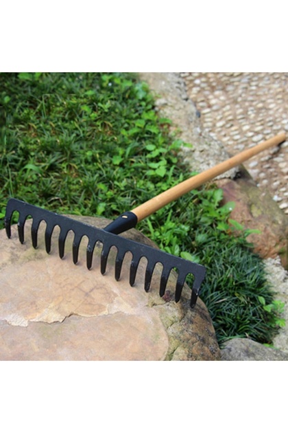 Farming Rake Stainless Steel Rake 14-Tooth Hay Deciduous Rake Pine Soil Rake Garden Gardening Too...