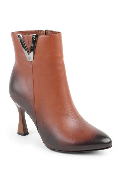 Women's Thin Heeled Ankle Boots–Pointed Toe, Metal Detail, Zipper, Stylish Office & Casual L065.429