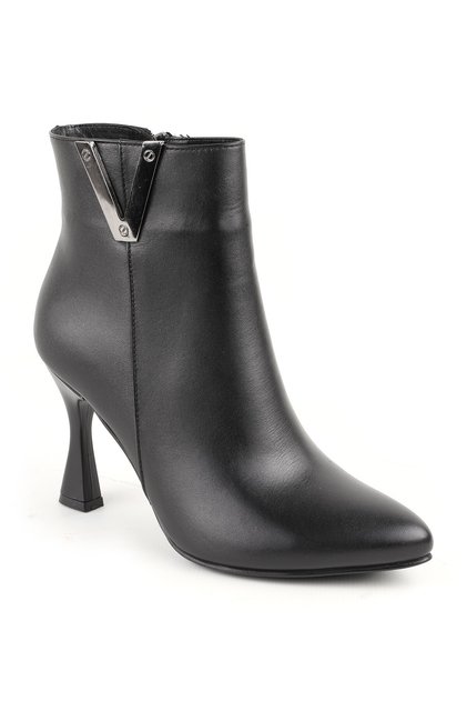 Women's Thin Heeled Ankle Boots–Pointed Toe, Metal Detail, Zipper, Stylish Office & Casual L065.429