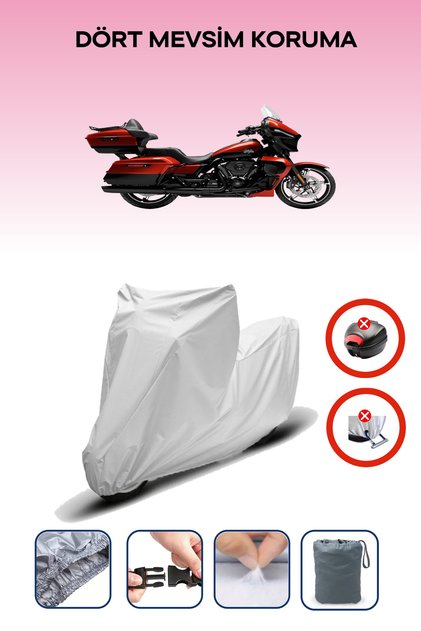 قفل حقيبة خلفية رمادي اللون غير متوافق مع قماش الدراجات النارية من نوع Harley-Davidson Street Glide Ultra المتوافق