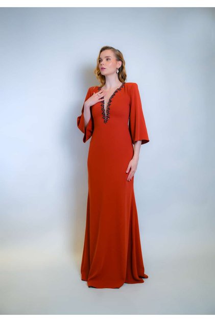 Hazel Dress Krep Kumaş Taş İşlemeli