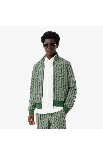 Erkek Regular Fit Dik Yaka Monogram Yeşil Sweatshirt