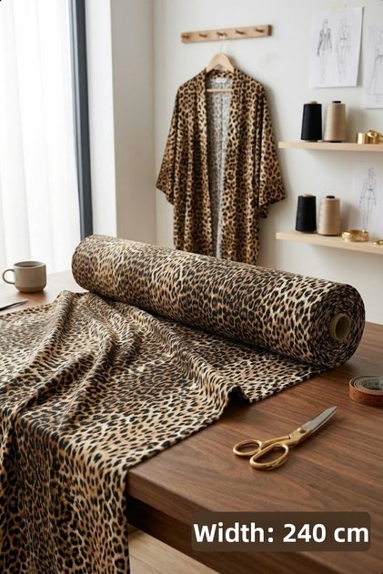 %100 Cotton Coffee Leopard Poplin Fabric Width: 240 Cm Duvet Cover, Bed Sheet, Pillowcase, Dress And Bag