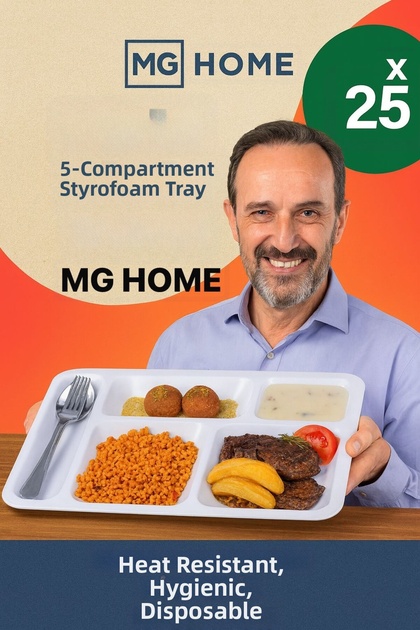 25 Pieces ❤️ 5 Compartment Foam Plate with Lid – Heat Resistant, Leakproof, Economical – Disposable Hygienic