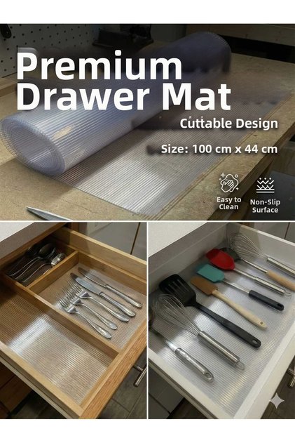 Premium Transparent Striped Drawer Mat 44X100 Cm-Cuttable Shelf Cover, Non-Slip and Easy to Clean