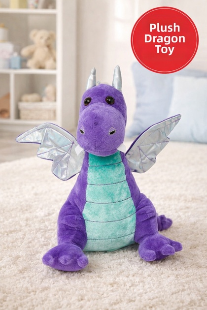 Purple Winged Dragon Plush Toy – Soft Welsoft Fabric, Ages 3+, Safe & Adorable
