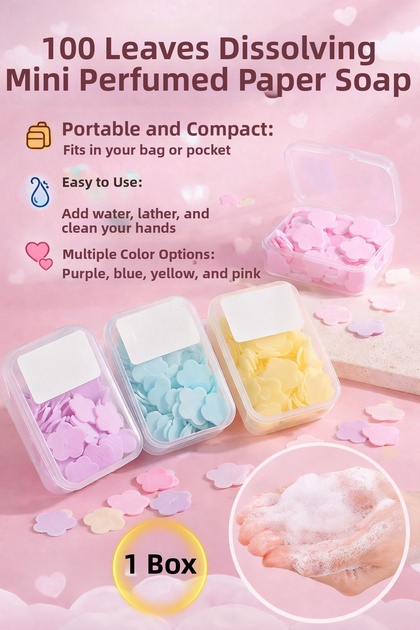 1 Box 100 Sheets Mixed Color Melting Mini Perfumed Paper Soap, Pocket Size, Portable Hygiene Soap